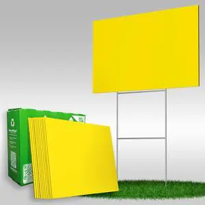 VIBE INK Pack of Blank Yellow Yard Signs 18x24 with H-stakes for Garage Sale, for Rent, Open House, Estate Sale, Now Hiring, or Political Lawn Signs (25) VIBE INK Pack of Blank Yellow Yard Signs 18x24 with H-stakes for Garage Sale, for Rent, Open House, Estate Sale, Now Hiring, or Political Lawn Signs (25)