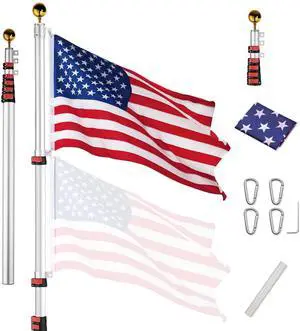 Upgraded 20ft Telescopic Heavy Duty Aluminum Flag Pole 3'x5' US Flag & Ball Top Kit Flagpole for Residential Commercial Yard Upgraded 20ft Telescopic Heavy Duty Aluminum Flag Pole 3'x5' US Flag & Ball Top Kit Flagpole for Residential Commercial Yard