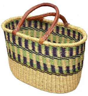 Bolga Baskets International Large Oval w/ Two Leather Wrapped Handles (Colors Vary) Bolga Baskets International Large Oval w/ Two Leather Wrapped Handles (Colors Vary)