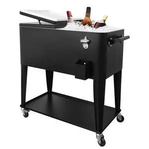 80 Quart Outdoor Patio Cooler on Wheels,Portable Beverage Rolling Cooler Cart for Backyard Deck, Ice Chest with Shelf, Water Pipe and Bottle Opener 80 Quart Outdoor Patio Cooler on Wheels,Portable Beverage Rolling Cooler Cart for Backyard Deck, Ice Chest with Shelf, Water Pipe and Bottle Opener