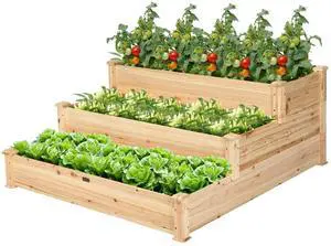 3 Tier Raised Garden Bed, Outdoor Planter Box Vegetable Flowers Growing Box, Elevated Raised Bed Kit, Wood Planting Container, 49x49x22 (LxWxH) 3 Tier Raised Garden Bed, Outdoor Planter Box Vegetable Flowers Growing Box, Elevated Raised Bed Kit, Wood Planting Container, 49x49x22 (LxWxH)