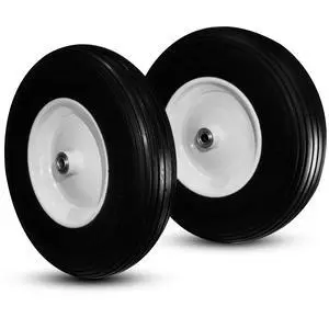 Two New T157 Ribbed 4.80/4.00-8" Flat Free Wheelbarrow/Cart Universal 16" Tires w/Steel Rim, Bore 5/8" or 3/4", Hub 3-6" Two New T157 Ribbed 4.80/4.00-8" Flat Free Wheelbarrow/Cart Universal 16" Tires w/Steel Rim, Bore 5/8" or 3/4", Hub 3-6"