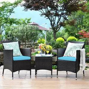 Patio Furniture Set 3 Piece, Outdoor Wicker Rattan Conversation Set with Coffee Table, Chairs & Thick Cushions, Suitable for Patio Garden Lawn Backyard Pool Patio Furniture Set 3 Piece, Outdoor Wicker Rattan Conversation Set with Coffee Table, Chairs & Thick Cushions, Suitable for Patio Garden Lawn Backyard Pool