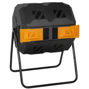 Composting Bins 43 Gallon Outdoor Tumbling Compost Bin Compost Tumbler Bucket Trash Can w/Dual Chamber Sliding Doors for Garden Patio,Orange Door Composting Bins 43 Gallon Outdoor Tumbling Compost Bin Compost Tumbler Bucket Trash Can w/Dual Chamber Sliding Doors for Garden Patio,Orange Door
