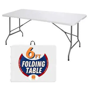 Folding Table Indoor Outdoor Heavy Duty Portable Folding Plastic Dining Table w/Handle, Lock for Picnic, Party, Camping - White (4ft, 6ft, 8ft) (6ft) Folding Table Indoor Outdoor Heavy Duty Portable Folding Plastic Dining Table w/Handle, Lock for Picnic, Party, Camping - White (4ft, 6ft, 8ft) (6ft)