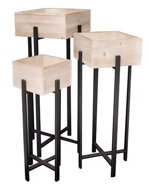 Raised Wooden Garden Boxes on Metal Stands Set - 3 Pieces Raised Wooden Garden Boxes on Metal Stands Set - 3 Pieces