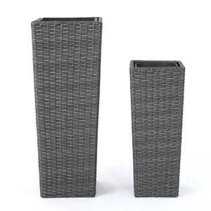 Outdoor Wicker Flower Pots (Set of 2) (Grey) Outdoor Wicker Flower Pots (Set of 2) (Grey)