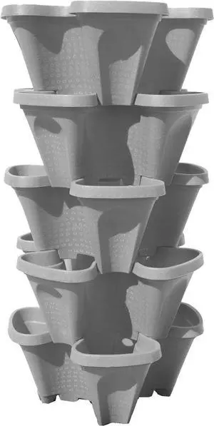 Large 64 Quart - Stackable Planter 5-Pack - Stone Color - Grow More in Less Space - DIY Vertical Gardening System - for Growing Veggies, Herbs, Garden Greens, Strawberries Large 64 Quart - Stackable Planter 5-Pack - Stone Color - Grow More in Less Space - DIY Vertical Gardening System - for Growing Veggies, Herbs, Garden Greens, Strawberries