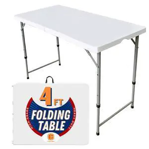 Folding Table Indoor Outdoor Heavy Duty Portable Folding Plastic Dining Table w/Handle, Lock for Picnic, Party, Camping - White (4ft, 6ft, 8ft) (4ft) Folding Table Indoor Outdoor Heavy Duty Portable Folding Plastic Dining Table w/Handle, Lock for Picnic, Party, Camping - White (4ft, 6ft, 8ft) (4ft)