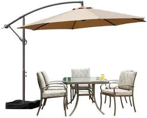 10 Ft Patio Offset Hanging Umbrella, Large Cantilever Market Umbrella with Base, Easy Tilt Adjustment and Polyester Shade for Lawn, Beach,Yard and Poolside, Brown 10 Ft Patio Offset Hanging Umbrella, Large Cantilever Market Umbrella with Base, Easy Tilt Adjustment and Polyester Shade for Lawn, Beach,Yard and Poolside, Brown