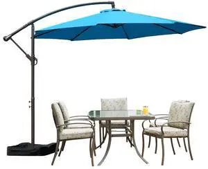10 Ft Patio Offset Hanging Umbrella, Large Cantilever Market Umbrella with Base, Easy Tilt Adjustment and Polyester Shade for Lawn, Beach,Yard and Poolside, Blue 10 Ft Patio Offset Hanging Umbrella, Large Cantilever Market Umbrella with Base, Easy Tilt Adjustment and Polyester Shade for Lawn, Beach,Yard and Poolside, Blue