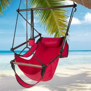 Hammock Hanging Chair Air Deluxe Outdoor Chair Solid Wood 250lb Red Hammock Hanging Chair Air Deluxe Outdoor Chair Solid Wood 250lb Red