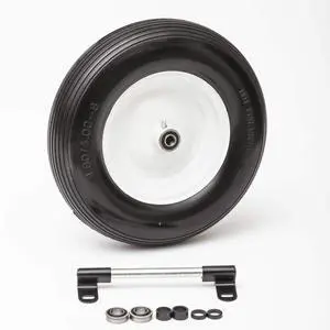 Flat Free Universal Wheelbarrow Replacement Tire | Complete Wheel Assembly | White Rim and Ribbed Tread | 16" Wheel | Adapter Kit Included Flat Free Universal Wheelbarrow Replacement Tire | Complete Wheel Assembly | White Rim and Ribbed Tread | 16" Wheel | Adapter Kit Included