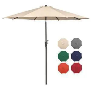 9 Ft Patio Umbrella Outdoor Table Market Umbrellas With Push Button Tilt&Crank Lift,8 Ribs(Beige) 9 Ft Patio Umbrella Outdoor Table Market Umbrellas With Push Button Tilt&Crank Lift,8 Ribs(Beige)
