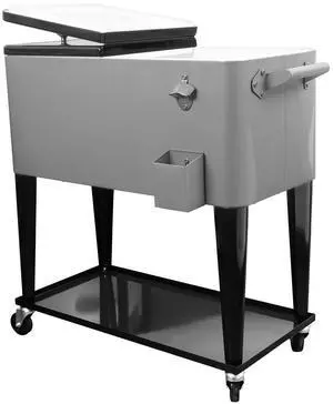 Rolling Cooler Cart Ice Chest for Outdoor Patio Deck Party Portable Bar Cold Drink Beverage Cart, Backyard Cooler Trolley on Wheels with Shelf,80 Quart Cooling Bins, Bottle Opener Rolling Cooler Cart Ice Chest for Outdoor Patio Deck Party Portable Bar Cold Drink Beverage Cart, Backyard Cooler Trolley on Wheels with Shelf,80 Quart Cooling Bins, Bottle Opener