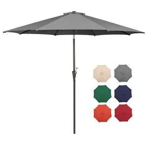 9 Ft Patio Umbrella Outdoor Market Patio Umbrellas With Steel Pole, Push Button Tilt, Easy Crank Lift (9 FT, Cooling gray) 9 Ft Patio Umbrella Outdoor Market Patio Umbrellas With Steel Pole, Push Button Tilt, Easy Crank Lift (9 FT, Cooling gray)