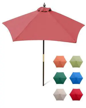 7 ft Brick Red Wood Outdoor Patio Umbrella Market Style - Tilt Mechanism Eucalyptus Teak Oil Finish 7 ft Brick Red Wood Outdoor Patio Umbrella Market Style - Tilt Mechanism Eucalyptus Teak Oil Finish