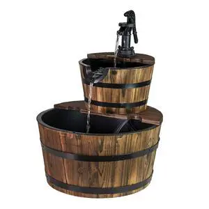 2-Tier Rustic Outdoor Fountain 18" W, Garden Decor Water Fountain with Submersible Electric Pump and Cast Iron Hand Pump Accessory for Patio, Garden, Yard 2-Tier Rustic Outdoor Fountain 18" W, Garden Decor Water Fountain with Submersible Electric Pump and Cast Iron Hand Pump Accessory for Patio, Garden, Yard
