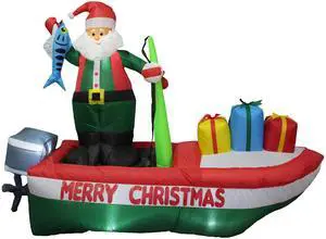 8 Foot Long Inflatable Santa Claus on a Fishing Boat | Outdoor Yard Decoration, Built-in LED Lights, Self-Inflating Blower, Weather-Resistant Material 8 Foot Long Inflatable Santa Claus on a Fishing Boat | Outdoor Yard Decoration, Built-in LED Lights, Self-Inflating Blower, Weather-Resistant Material