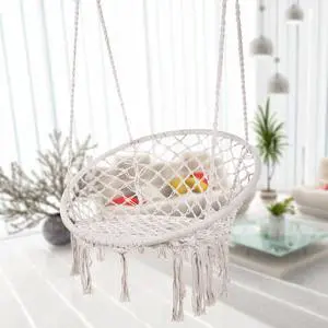 Caromy Hammock Chair Macrame Swing, Hanging Lounge Mesh Chair Durable Cotton Rope Swing for Bedroom, Patio, Garden, Deck, Yard, Max Capacity 265 Lbs (White) Caromy Hammock Chair Macrame Swing, Hanging Lounge Mesh Chair Durable Cotton Rope Swing for Bedroom, Patio, Garden, Deck, Yard, Max Capacity 265 Lbs (White)