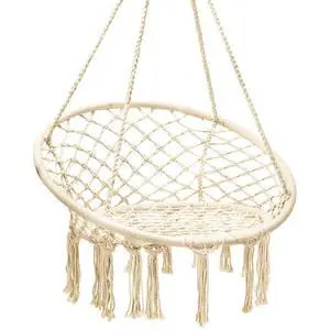 Hanging Hammock Chair, Macrame Hanging Chair 330 Pounds Capacity, Cotton Rope Handwoven Tassels Porch Swing Chair for Bedroom, Living Room, Yard, Garden, Balcony, Indoor/Outdoor (Beige) Hanging Hammock Chair, Macrame Hanging Chair 330 Pounds Capacity, Cotton Rope Handwoven Tassels Porch Swing Chair for Bedroom, Living Room, Yard, Garden, Balcony, Indoor/Outdoor (Beige)