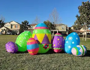 8 Foot Long Inflatable Colorful Seven Easter Eggs Yard Decoration | Party Fun Patch, Hunt Theme, Blow Up, Cute Design 8 Foot Long Inflatable Colorful Seven Easter Eggs Yard Decoration | Party Fun Patch, Hunt Theme, Blow Up, Cute Design