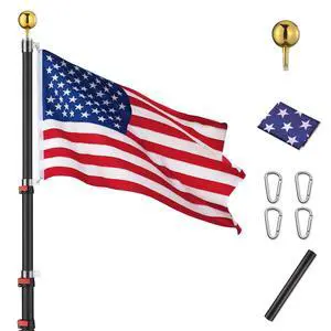20Ft Black Telescopic Aluminum Flag Pole 16 Gauge Fly 2 Flags 3'x5' US Flag & Ball Top Kit Telescoping Flagpole Yard Outdoor Garden 20Ft Black Telescopic Aluminum Flag Pole 16 Gauge Fly 2 Flags 3'x5' US Flag & Ball Top Kit Telescoping Flagpole Yard Outdoor Garden