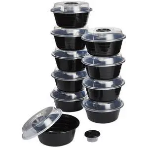 4-Cup Meal Prep Bowls Set with Lids and Dressing Cup, Microwavable Food Storage Containers for Meal Prepping, Set of 10, Black 4-Cup Meal Prep Bowls Set with Lids and Dressing Cup, Microwavable Food Storage Containers for Meal Prepping, Set of 10, Black