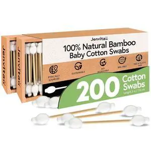 100% Bamboo Cotton Swabs for Ears (200-Pack) - Perfect for Baby & Personal Care | Double-Tipped Ear Swabs Cotton for Makeup & Cleaning | FSC Certified & Hypoallergenic, Made for All Ages & Pet 100% Bamboo Cotton Swabs for Ears (200-Pack) - Perfect for Baby & Personal Care | Double-Tipped Ear Swabs Cotton for Makeup & Cleaning | FSC Certified & Hypoallergenic, Made for All Ages & Pet