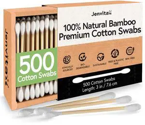 100% Bamboo Cotton Swabs for Ears (500-Pack) - Perfect for Baby & Personal Care | Double-Tipped Ear Swabs Cotton for Makeup & Cleaning | FSC Certified & Hypoallergenic, Made for All Ages & Pet 100% Bamboo Cotton Swabs for Ears (500-Pack) - Perfect for Baby & Personal Care | Double-Tipped Ear Swabs Cotton for Makeup & Cleaning | FSC Certified & Hypoallergenic, Made for All Ages & Pet