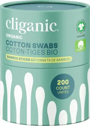 Organic Bamboo Cotton Swabs, 200 Count - 100% Pure Natural Cotton, Chlorine-Free Hypoallergenic, Soft, Gentle & Absorbent Buds Organic Bamboo Cotton Swabs, 200 Count - 100% Pure Natural Cotton, Chlorine-Free Hypoallergenic, Soft, Gentle & Absorbent Buds