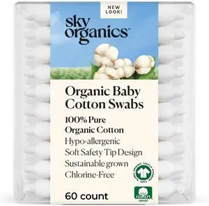 - Organic Baby Cotton Swabs, 60 ct. - Ultra Soft Baby Safe Tips - Strong & Durable - Hypoallergenic - Chlorine Free - Natural, Vegan & Cruelty Free - Skin Care & Baby Care - Organic Baby Cotton Swabs, 60 ct. - Ultra Soft Baby Safe Tips - Strong & Durable - Hypoallergenic - Chlorine Free - Natural, Vegan & Cruelty Free - Skin Care & Baby Care