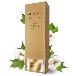 Natural Bamboo Cotton Swabs For Home & Beauty Care, Dual Round Tips,Eco-Friendly Paper Pack 500 Count Natural Bamboo Cotton Swabs For Home & Beauty Care, Dual Round Tips,Eco-Friendly Paper Pack 500 Count