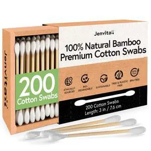 100% Bamboo Cotton Ear Swabs (200-Pack) | Double Tipped Ear Cotton Buds for Beauty & Personal Care | FSC Certified & Hypoallergenic | Suitable for All Ages & Pets | Biodegradable & Disposable 100% Bamboo Cotton Ear Swabs (200-Pack) | Double Tipped Ear Cotton Buds for Beauty & Personal Care | FSC Certified & Hypoallergenic | Suitable for All Ages & Pets | Biodegradable & Disposable