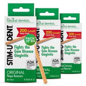 The Natural Dentist Stim-U-Dent Mint Dental Picks, Wooden Toothpicks for Food & Plaque Removal, Travel-Friendly, 24 Packs of 25 (600 Picks) The Natural Dentist Stim-U-Dent Mint Dental Picks, Wooden Toothpicks for Food & Plaque Removal, Travel-Friendly, 24 Packs of 25 (600 Picks)