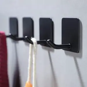 Adhesive Towel Hooks - 4 Pack Towel Hooks for Hanging Robes Coat Hooks Stick on Wall Hooks Stainless Steel, Matte Black Adhesive Towel Hooks - 4 Pack Towel Hooks for Hanging Robes Coat Hooks Stick on Wall Hooks Stainless Steel, Matte Black