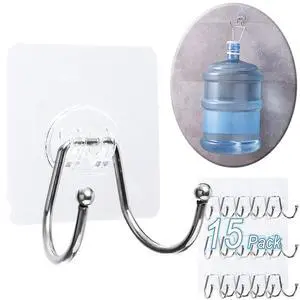 15 Pack Large Double Adhesive Wall Hooks, Damage-Free Waterproof 33 Ib Max Heavy Duty Hanging Clear Seamless Sticky Utility Hooks, Towel Coats Hats Clothes Nail Free Hangers (Twin Round Head) 15 Pack Large Double Adhesive Wall Hooks, Damage-Free Waterproof 33 Ib Max Heavy Duty Hanging Clear Seamless Sticky Utility Hooks, Towel Coats Hats Clothes Nail Free Hangers (Twin Round Head)