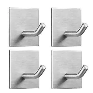 Heavy Duty Adhesive Hooks, Stick on Wall Adhesive Hangers, Strong Stainless Steel Holder, Self Adhesive Hooks for Kitchen Bathroom Home Door Towel Coat Key Robe 4 Packs Silver Heavy Duty Adhesive Hooks, Stick on Wall Adhesive Hangers, Strong Stainless Steel Holder, Self Adhesive Hooks for Kitchen Bathroom Home Door Towel Coat Key Robe 4 Packs Silver