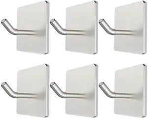 6 Pack Adhesive Hooks, 3M Self Adhesive, Metal Wall Sticky Hooks Hanger for Keys Bags Clothes Hat Towel, Kitchen Bath Room Living Room No Drilling Needed 6 Pack Adhesive Hooks, 3M Self Adhesive, Metal Wall Sticky Hooks Hanger for Keys Bags Clothes Hat Towel, Kitchen Bath Room Living Room No Drilling Needed