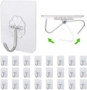 24 PCS Self Adhesive Hooks for Hanging - 33lbs Max, Transparent Stick on Hooks for Coat & Towel - Sticky Hooks for Hanging Heavy Duty Picture, No Damage Wall Hook for Bathroom, Kitchen, Ceiling & Key 24 PCS Self Adhesive Hooks for Hanging - 33lbs Max, Transparent Stick on Hooks for Coat & Towel - Sticky Hooks for Hanging Heavy Duty Picture, No Damage Wall Hook for Bathroom, Kitchen, Ceiling & Key