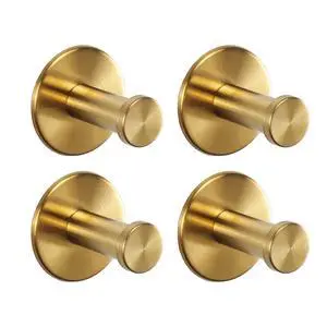 Bath Towel Hooks, 4 Pack Self Adhesive Coat Hooks, Sturdy No Drilling Robe Hook, SUS 304 Stainless Steel Heavy Duty Clothes Hanger, Wall Hooks for Bathroom Bedroom Kitchen (2 in, Gold) Bath Towel Hooks, 4 Pack Self Adhesive Coat Hooks, Sturdy No Drilling Robe Hook, SUS 304 Stainless Steel Heavy Duty Clothes Hanger, Wall Hooks for Bathroom Bedroom Kitchen (2 in, Gold)