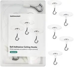 5 Pack Strong Self-Adhesive Ceiling Hooks,No Drill Safety Lock Hangers for Fans/Plants/Lights, Kitchen Bathroom Office Storage & Wall Decor 5 Pack Strong Self-Adhesive Ceiling Hooks,No Drill Safety Lock Hangers for Fans/Plants/Lights, Kitchen Bathroom Office Storage & Wall Decor