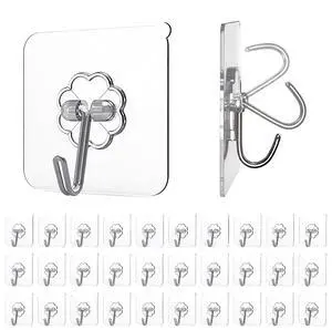 Adhesive Hooks 30 Pack, Adhesive Wall Hooks for Hanging, Heavy Duty 22 lb Transparent Waterproof Sticky Hooks, Removable Clear Adhesive Wall Hooks Damage Free for Bathroom Kitchen Shower Adhesive Hooks 30 Pack, Adhesive Wall Hooks for Hanging, Heavy Duty 22 lb Transparent Waterproof Sticky Hooks, Removable Clear Adhesive Wall Hooks Damage Free for Bathroom Kitchen Shower