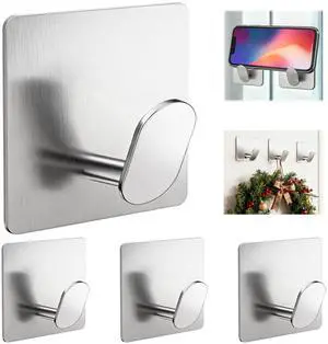 Adhesive Shower Hooks Heavy Duty Metal, Brushed Nickel Towel Hooks Stick On Wall Hanger for Hanging Coat, Hat, Robe Hook for Bathroom Kitchen Decorations, 304 Stainless Steel (4 Packs) Adhesive Shower Hooks Heavy Duty Metal, Brushed Nickel Towel Hooks Stick On Wall Hanger for Hanging Coat, Hat, Robe Hook for Bathroom Kitchen Decorations, 304 Stainless Steel (4 Packs)