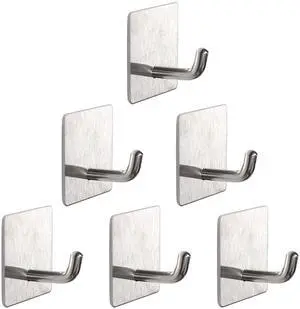 Bath Towel Hooks - 6 Pack Strong Self Adhesive Coat/Clothes Hooks, No Drilling Sticky Hooks, Heavy Duty 304 Stainless Steel Shower Wall Hook for Bathroom Kitchen Bedroom(Brushed Nickel) Bath Towel Hooks - 6 Pack Strong Self Adhesive Coat/Clothes Hooks, No Drilling Sticky Hooks, Heavy Duty 304 Stainless Steel Shower Wall Hook for Bathroom Kitchen Bedroom(Brushed Nickel)