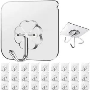 28 Pack Sticky Hooks for Hanging Heavy Duty, Wall Hooks Adhesive, Clear self Adhesive Hooks for Wall, Kitchen, Bathroom, Shower & Ceiling 28 Pack Sticky Hooks for Hanging Heavy Duty, Wall Hooks Adhesive, Clear self Adhesive Hooks for Wall, Kitchen, Bathroom, Shower & Ceiling