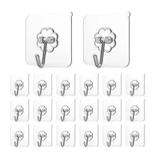 Adhesive Hooks for Hanging, Heavy Duty Wall Hooks 20 Pack, Removable Sticky Ceiling Hooks, Transparent Self Adhesive Shower Hooks, Water & Oil Proof Strong 22lb(Max) Door Coat Hooks Adhesive Hooks for Hanging, Heavy Duty Wall Hooks 20 Pack, Removable Sticky Ceiling Hooks, Transparent Self Adhesive Shower Hooks, Water & Oil Proof Strong 22lb(Max) Door Coat Hooks