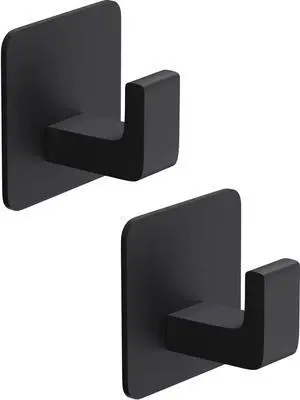 Square Self Adhesive Towel Hooks - 2 Pack Matte Black Metal Hooks, Right-Angle Design for Towels, Robes & Hats, Organize Bathroom, Kitchen, Entryway, Doors, Cabinets on Smooth Surfaces Square Self Adhesive Towel Hooks - 2 Pack Matte Black Metal Hooks, Right-Angle Design for Towels, Robes & Hats, Organize Bathroom, Kitchen, Entryway, Doors, Cabinets on Smooth Surfaces