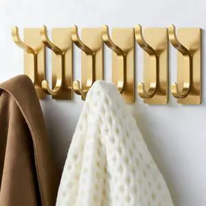 Adhesive Wall Coat Hooks - Heavy Duty Stick-On Door Hanger, Metal Hook for Hanging Towel,Purse, Robe, Backpack, Jacket, Clothes - for Bathroom,Dorm, Closet, Kitchen - Gold, 6 Pack Adhesive Wall Coat Hooks - Heavy Duty Stick-On Door Hanger, Metal Hook for Hanging Towel,Purse, Robe, Backpack, Jacket, Clothes - for Bathroom,Dorm, Closet, Kitchen - Gold, 6 Pack