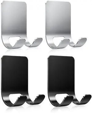 4Pcs Razor Holder, Shaver Hook Hanger, Multipurpose Self Adhesive Double Hooks, Silver Black Stainless Steel Shower Hooks, For Bathroom and Kitchen Storage, Includes Loofah, Towel, Plug, Clothes 4Pcs Razor Holder, Shaver Hook Hanger, Multipurpose Self Adhesive Double Hooks, Silver Black Stainless Steel Shower Hooks, For Bathroom and Kitchen Storage, Includes Loofah, Towel, Plug, Clothes